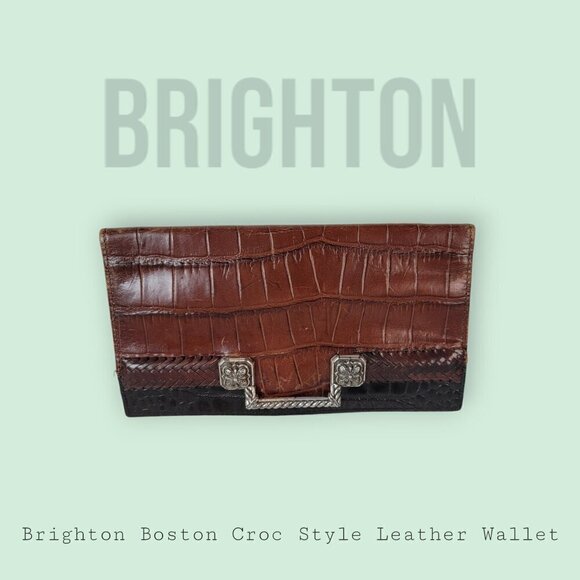 Brighton Boston Black and Brown Wallet / Organizer Crossbody. Croc pattern - Picture 1 of 8